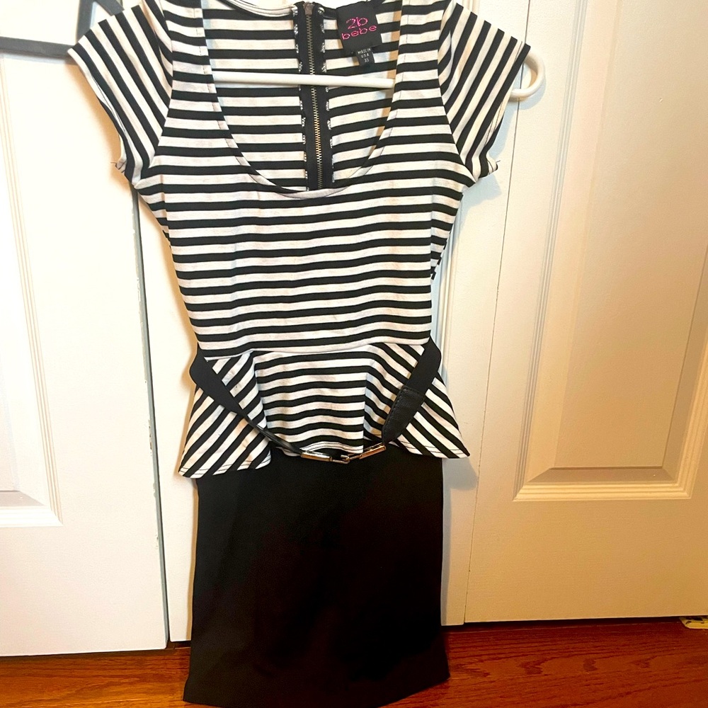 2b Bebe sailor mini belted dress peolum strioed top xs
